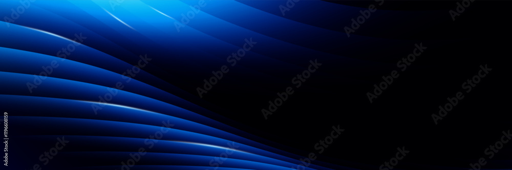 Obraz premium Abstract blue and black color, modern design stripes background with curve lines. Vector illustration.