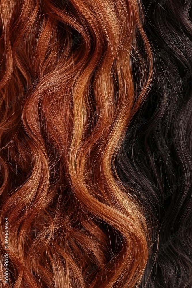 Naklejka premium Wavy hair textures close-up hair styles creative background natural light hair care concepts