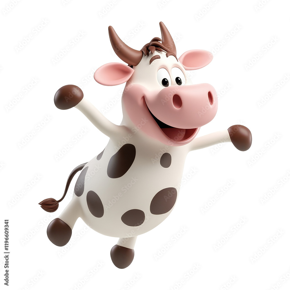 Fototapeta premium Jumping cartoon cow fun environment playful scene
