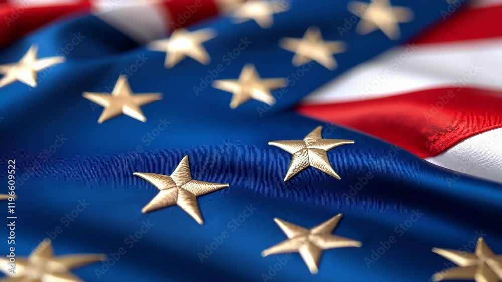 Close-up of american flag with stars on blue fabric