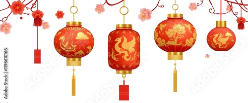 Phoenix Flower Lantern for chinese new year white background