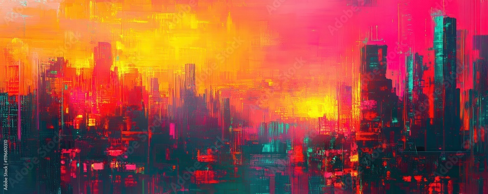 Obraz premium Digital Art Glitch Aesthetic: Abstract glitch effect, vibrant neon colors, digital art, futuristic vibe, edgy and bold, tech-themed