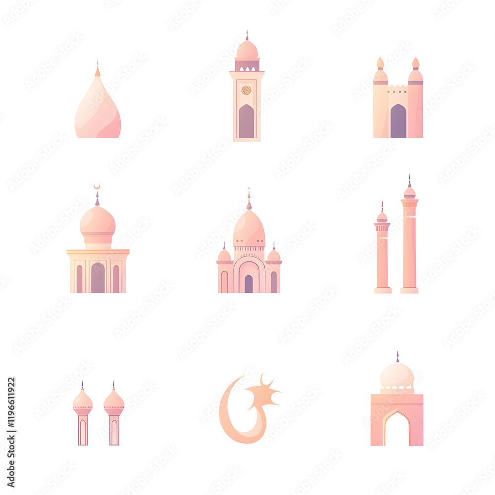A set of icons a minimalist Eid Al-Fitr A set of icons a minimalist Eid Al-Fitr
