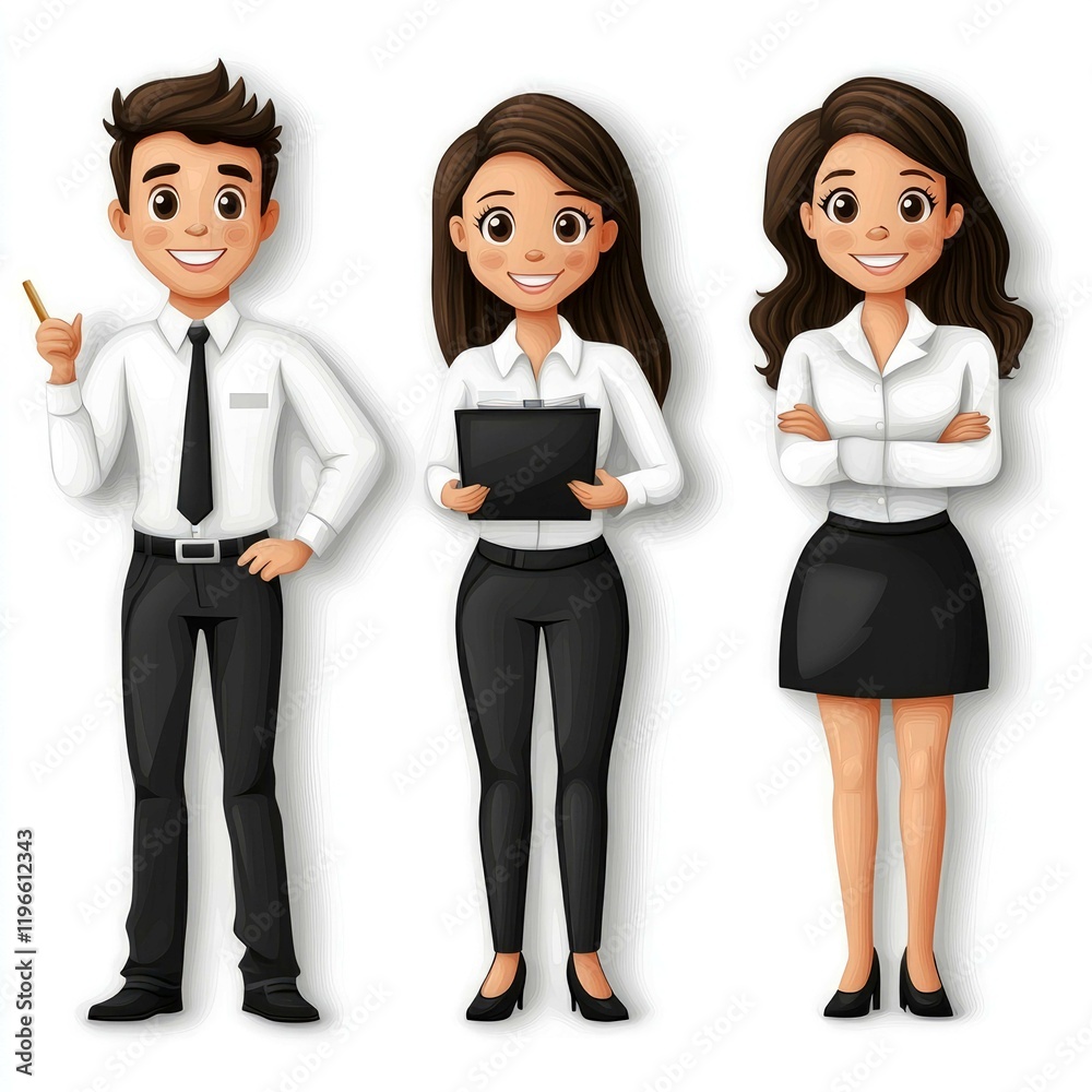 Confident Business Team: Cartoon Illustration of Diverse Professionals Ready to Succeed Confident Business Team: Cartoon Illustration of Diverse Professionals Ready to Succeed