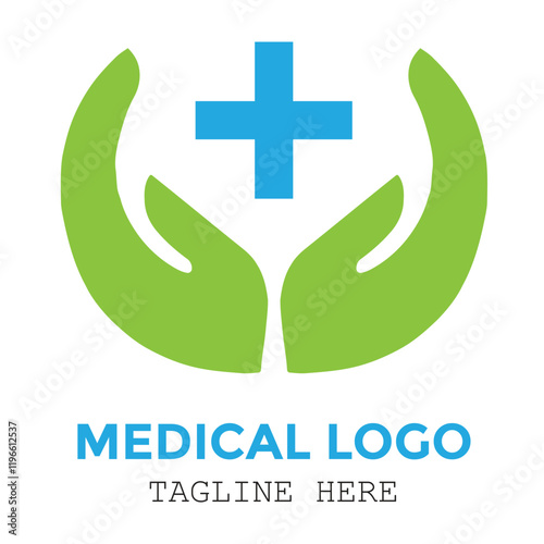 Green Hand Medical symbol healthy colorful logo design