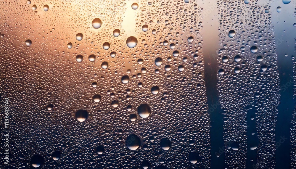 Closeup view showcasing intricate condensation patterns on glass surface, capturing the delicate water drops glistening under sunlight, highlighting sparkling textures, radiating brilliance through re Closeup view showcasing intricate condensation patterns on glass surface, capturing the delicate water drops glistening under sunlight, highlighting sparkling textures, radiating brilliance through re