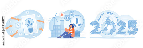 Innovative sustainability concepts highlighting collaboration, renewable energy, and future.