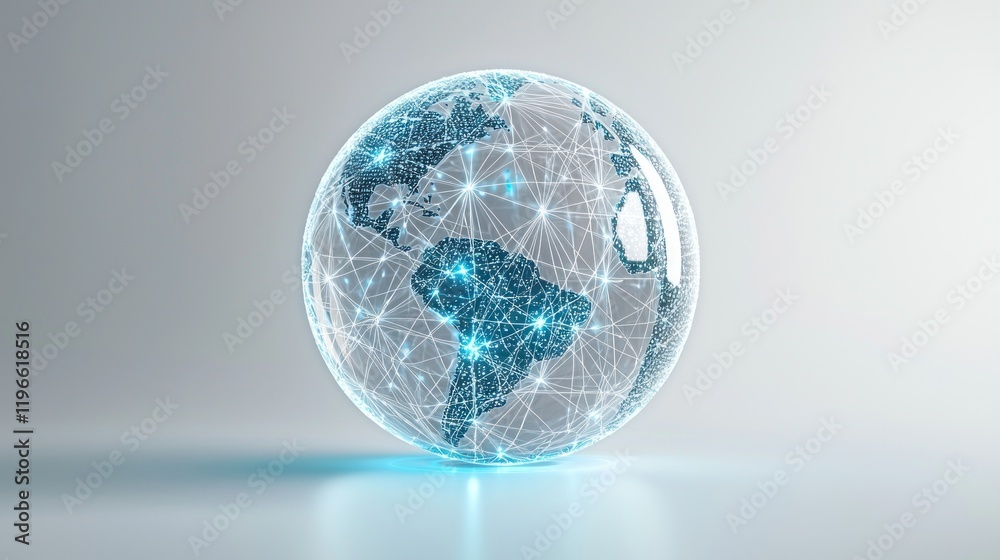Global network connection, digital world, glowing sphere, white background, technology concept. Global network connection, digital world, glowing sphere, white background, technology concept.
