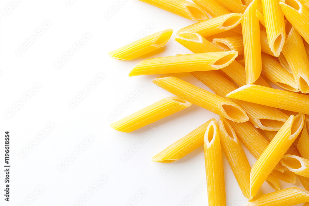 Uncooked penne pasta piled high Uncooked penne pasta piled high
