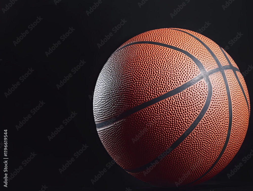 Fototapeta premium Close-up of a basketball on a black background, high-resolution photography, stock photo
