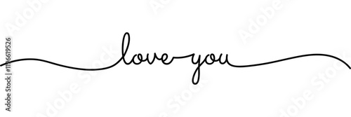 Calligraphic love you text in ballpoint pen style isolated on white background. Rounded love you sign in script text with small caps text . Vector Illustration.