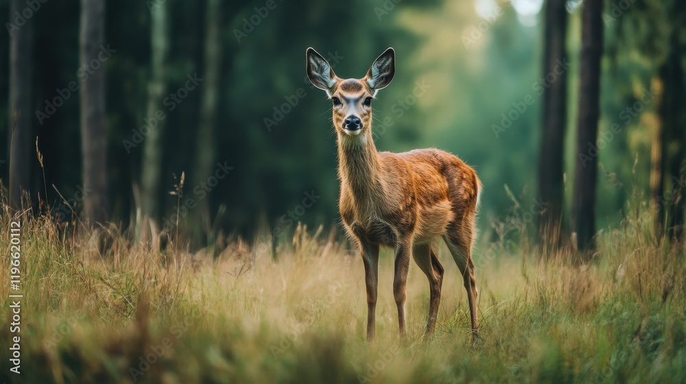 Young deer in a forest clearing Young deer in a forest clearing