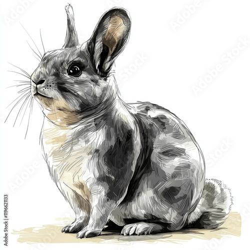 Gray Rabbit Sketch: A Captivating Wildlife Drawing.  Discover the beauty of this charming bunny illustration. Perfect for nature lovers and art enthusiasts. photo