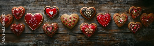Heart shaped cookies for Valentine's Day on wooden background