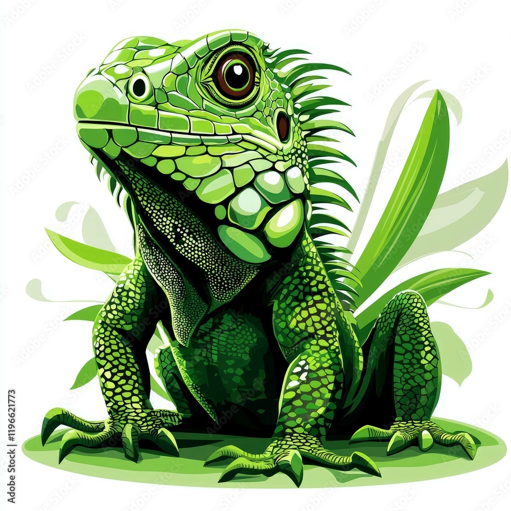 Obraz premium Green Iguana: A Vivid Portrait of a Tropical Lizard in its Natural Habitat