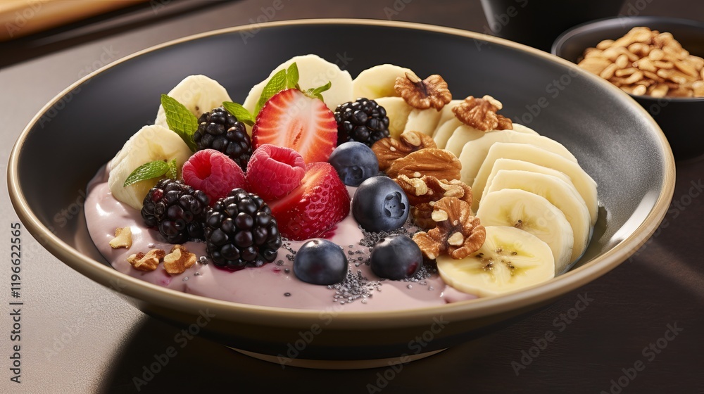 Yummy yogurt with fresh fruit and crunchy nuts—a perfect, healthy snack! Yummy yogurt with fresh fruit and crunchy nuts—a perfect, healthy snack!