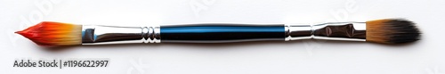 Double-ended paintbrush with orange and brown bristles on white background.