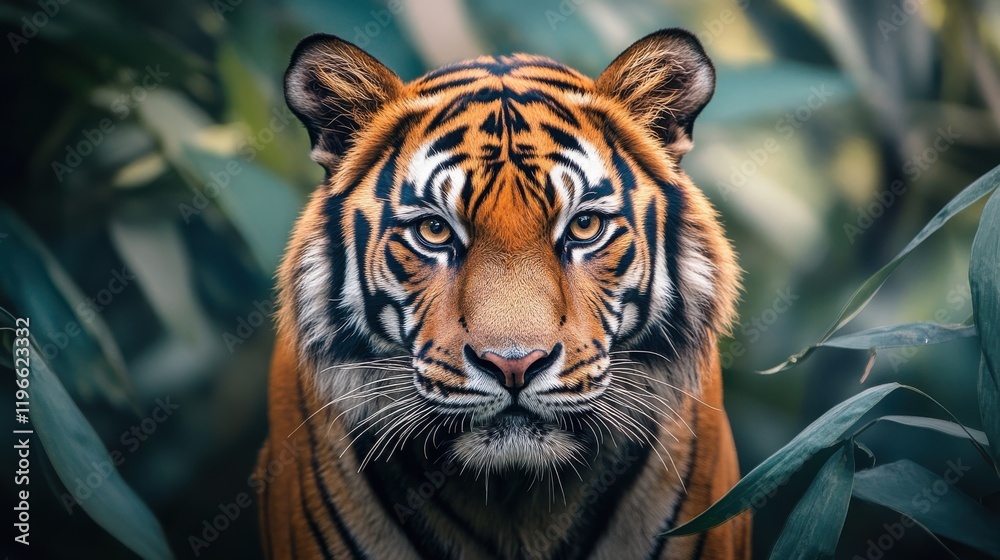 Fototapeta premium Majestic tiger in lush green foliage