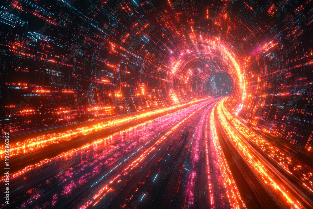 Futuristic cityscape featuring vibrant cyberpunk lighting and interconnected data streams in a neon-lit environment Futuristic cityscape featuring vibrant cyberpunk lighting and interconnected data streams in a neon-lit environment
