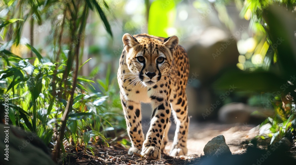 Fototapeta premium Cheetah walking through lush greenery