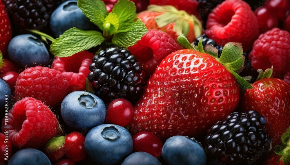 Fototapeta premium Berries closeup colorful assorted mix. strawberry