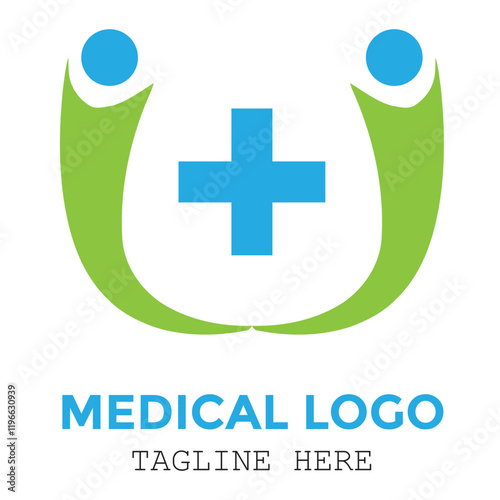 Medical a green and blue Logo with ambulance cross health care minimalist logo design