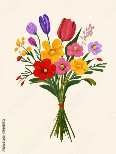 Wallpaper Mural Bouquet of vibrant flowers with red tulip and yellow blossoms, elegant illustration on white background, perfect for posters, advertising, greeting cards, and branding
 Torontodigital.ca