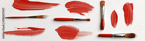 An assortment of red paint strokes ink brushes brush strokes brushes lines and grungy brushes. photo