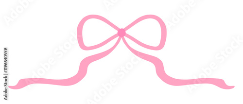 Hand drawn simple pink bow and ribbon isolated.