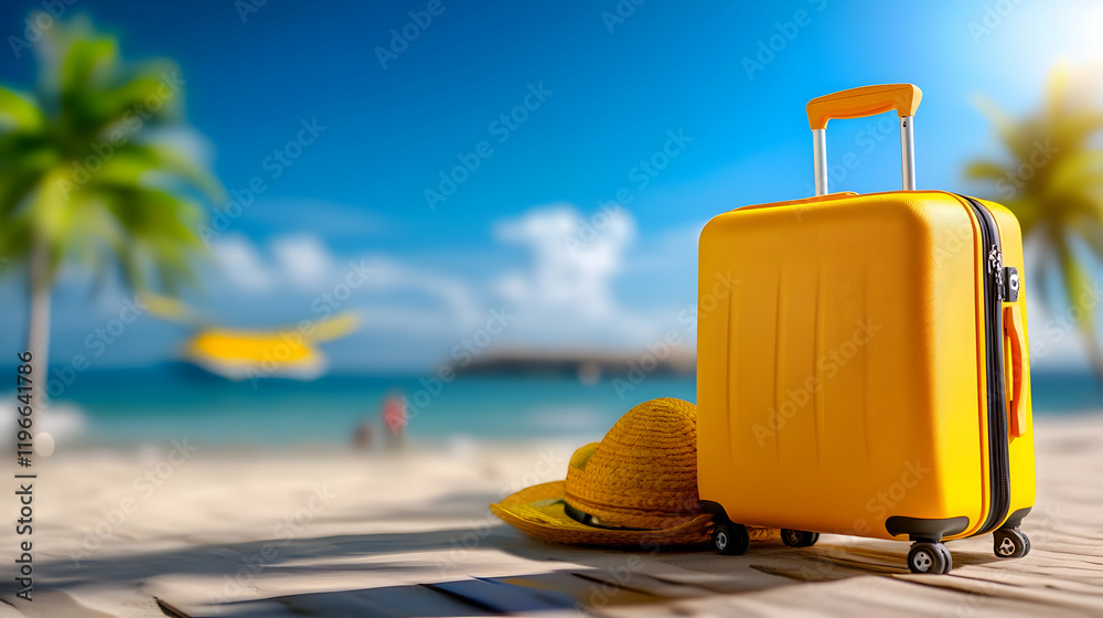 Accessories and a suitcase for a beach vacation. Accessories and a suitcase for a beach vacation.