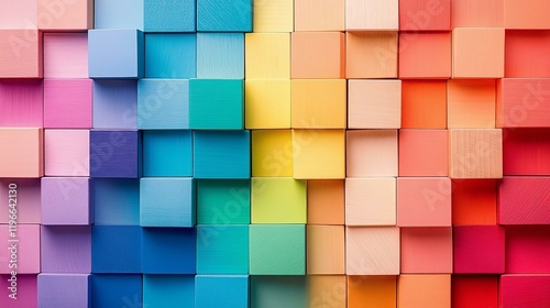 Colorful wooden geometric blocks pattern background montessori and autism concept