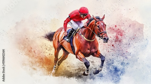 Jockey and Horse in Watercolor Style: A Thrilling Race