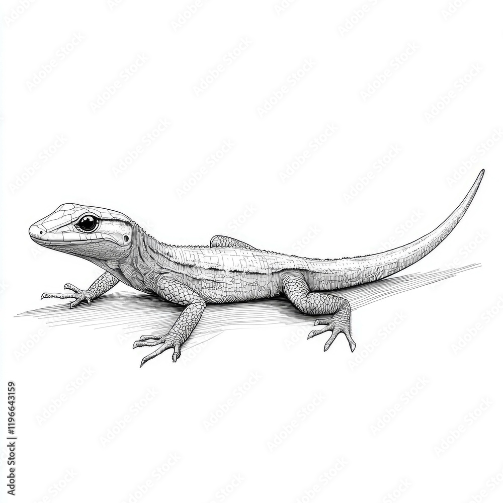 Fototapeta premium Pen and Ink Lizard Drawing: Detailed Wildlife Illustration of a Reptile's Anatomy