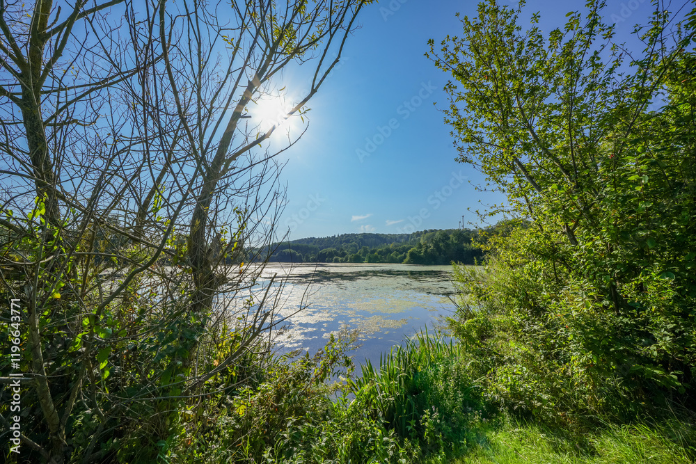 View of the reservoir near Keddinghausen and the surrounding nature. Landscape by the lake near Büren. Keddinghäuser lake.
View of the reservoir near Keddinghausen and the surrounding nature. Landscape by the lake near Büren. Keddinghäuser lake.