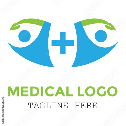 Medical treatment care green and blue logo design