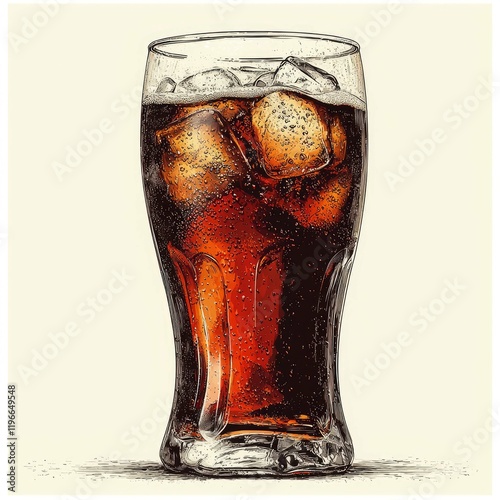 Refreshing Cola Drink with Ice Cubes in a Glass - A Detailed Vintage Illustration photo