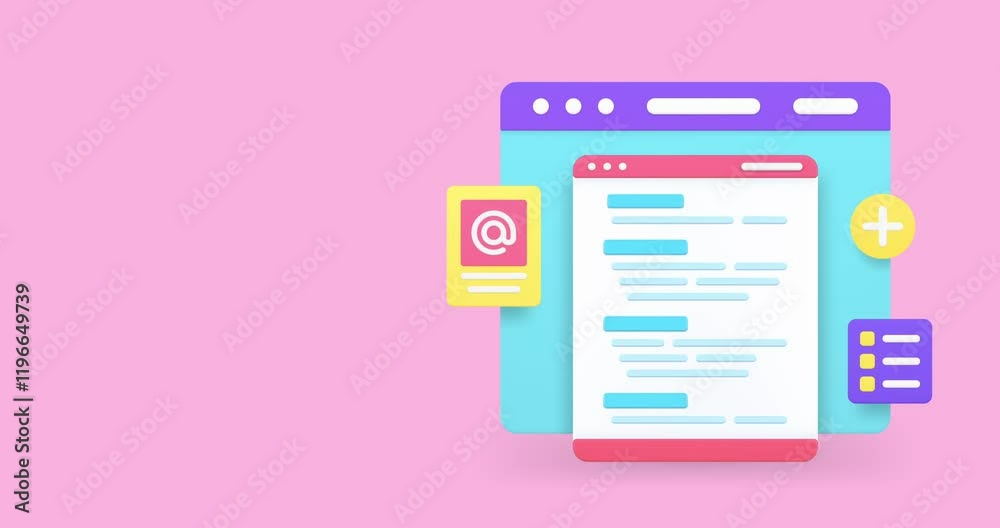 Programming coding developing software computer engineering internet browser 3d icon animation. Information technology code script cyberspace data development desktop workflow