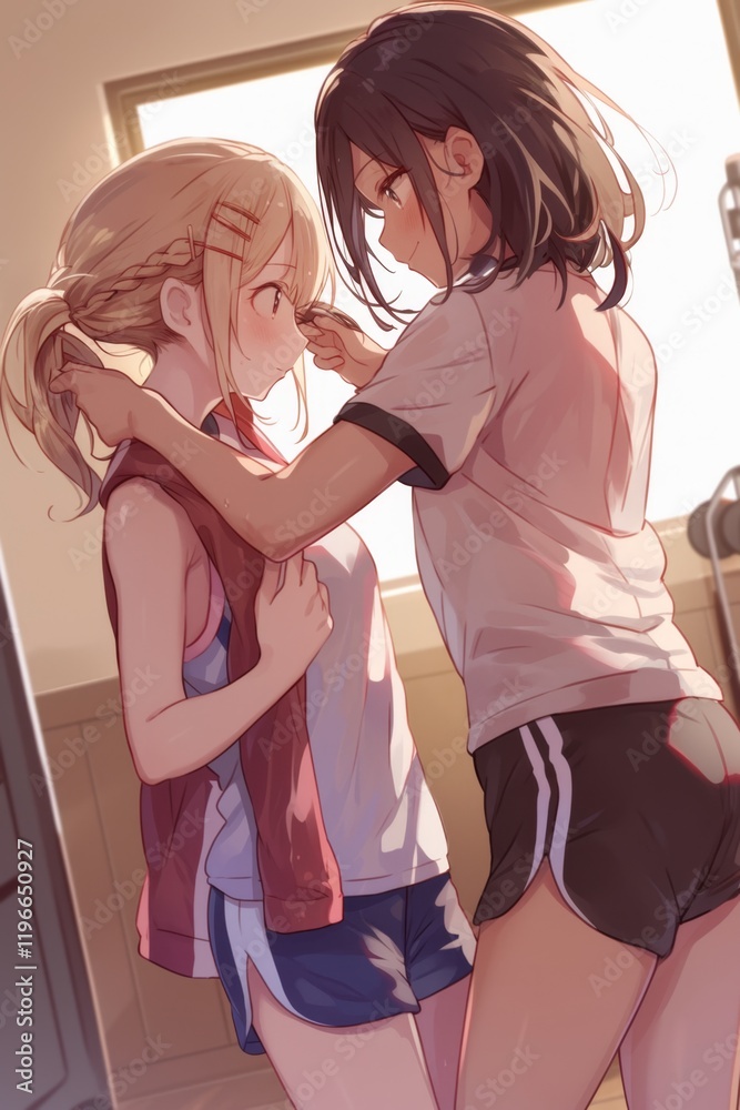 Two Anime Girls in Affectionate Embrace