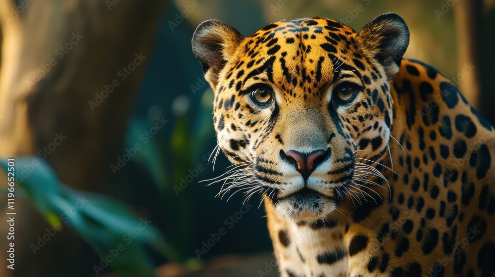 Obraz premium Magnificent jaguar portrait, intense gaze.