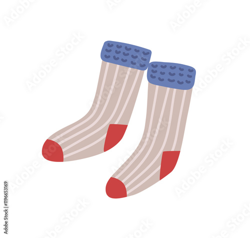 Warm knitted woolen socks. Comfortable cozy wool foot wear for cold weather, ...