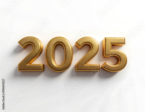 Golden 2025 numerals on white; new year; celebratory; background; calendar