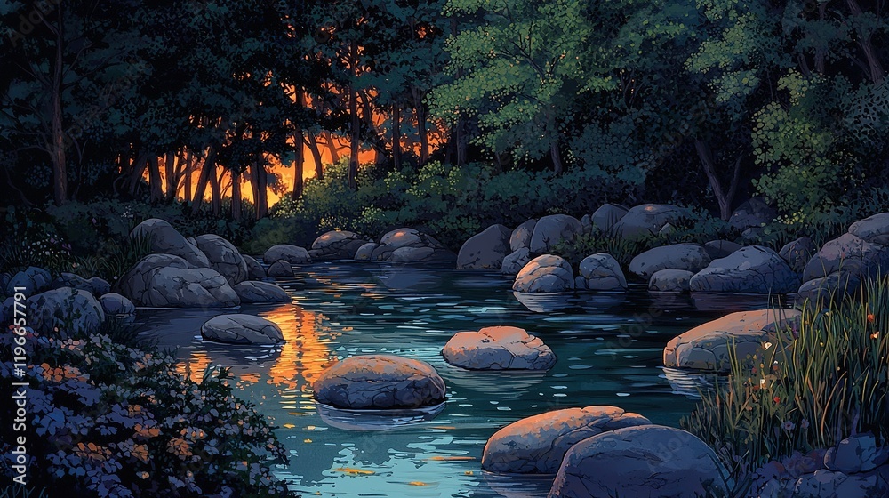 Fototapeta premium Sunset River Rocks