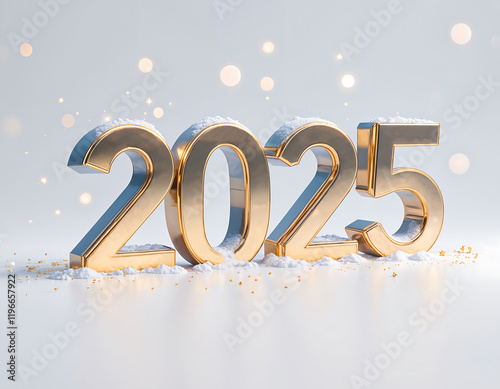 Snowy 2025 Gold Numbers New Year's Greeting Card