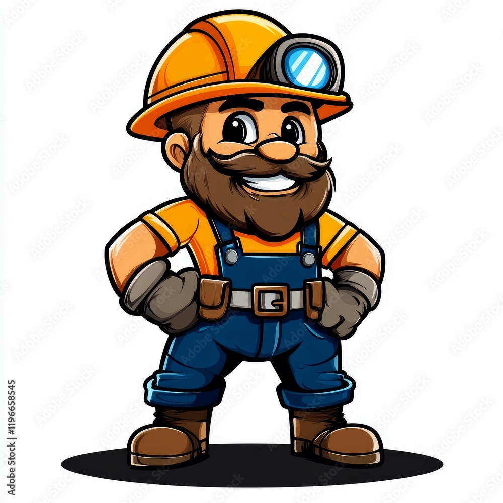Fototapeta premium Smiling Bearded Miner Cartoon Mascot: Perfect for Mining Industry Logos and Branding