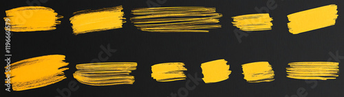 This hand drawn collection highlight has yellow marker color strokes and brush pen underlines. The set is isolated on a black background. photo