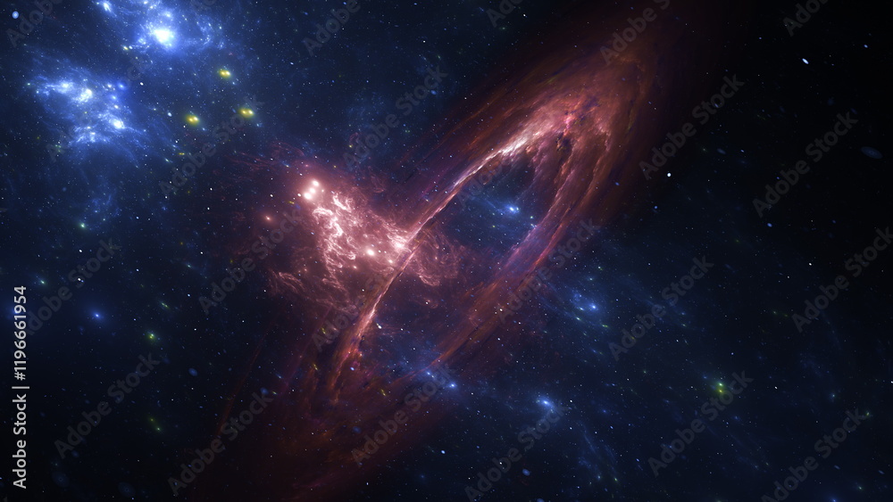 Obraz premium Bright colors swirl around a cosmic whirlpool, showcasing the mystery and beauty of a distant galaxy. This captivating formation highlights the wonders of the universe and its vastness. 3d render
