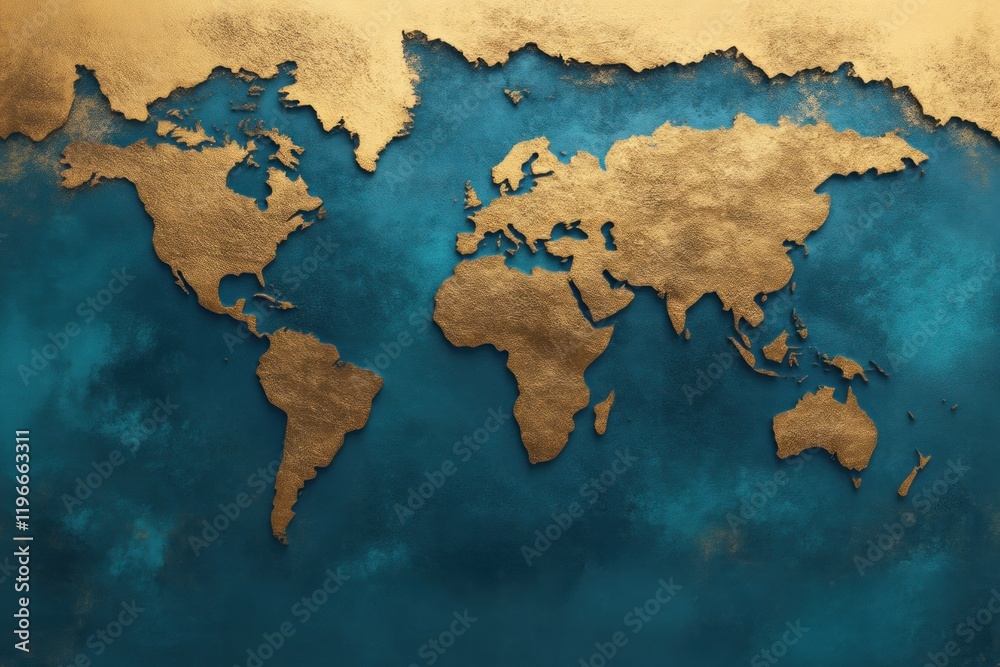Fototapeta premium Global map art installation interior design modern decor elegant atmosphere bird's eye view artistic representation