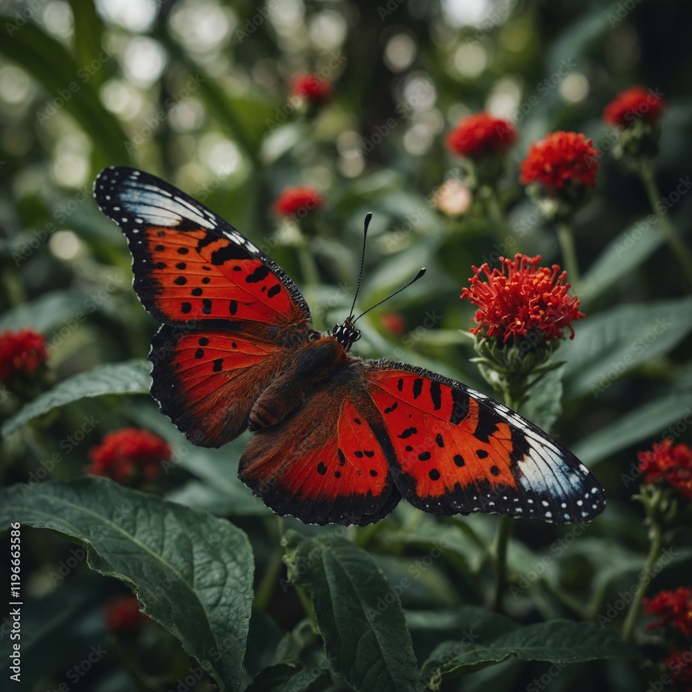 Obraz premium A butterfly with vibrant scarlet patterns.