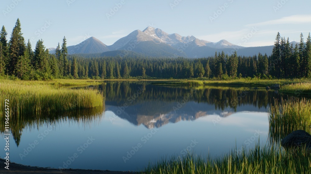 Serene mountain landscape reflecting in a tranquil lake. Serene mountain landscape reflecting in a tranquil lake.