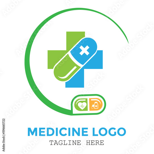 Pharmaceutical capsule medicine healthcare service logo design